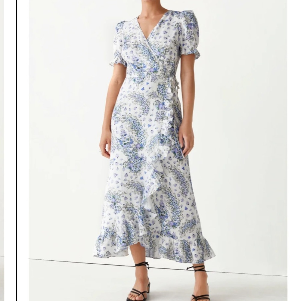 & Other Stories Floral Linen Wrap Dress - 6